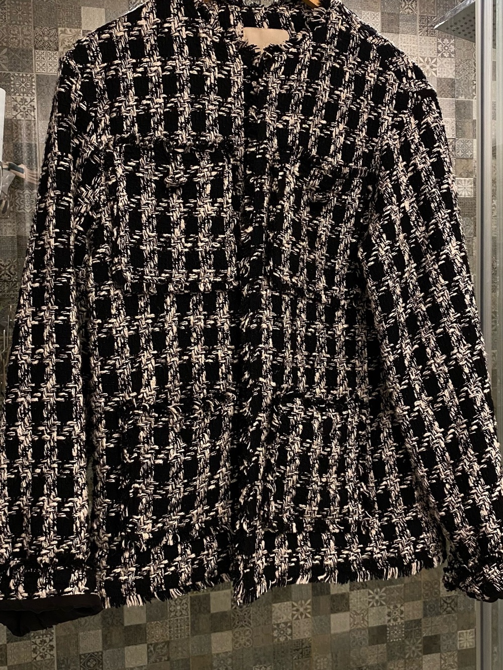 H&M Black and White Tweed Boxy Blazer
